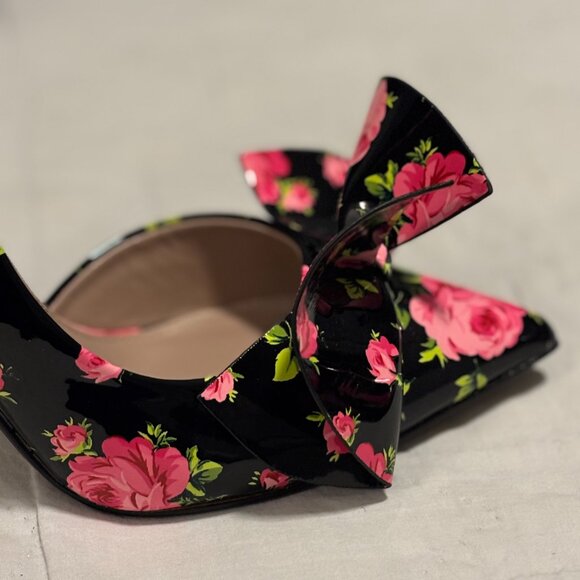 Betsey Johnson Nobble-P Floral Bow Heels Black Multi Size 8.5 – Never Worn - Picture 10 of 16